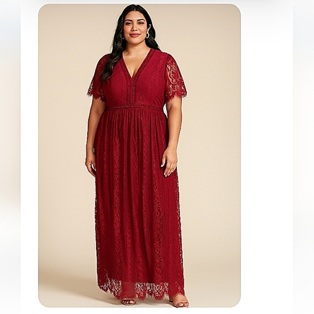 Plus Size Lace Maxi Dress in Burgundy